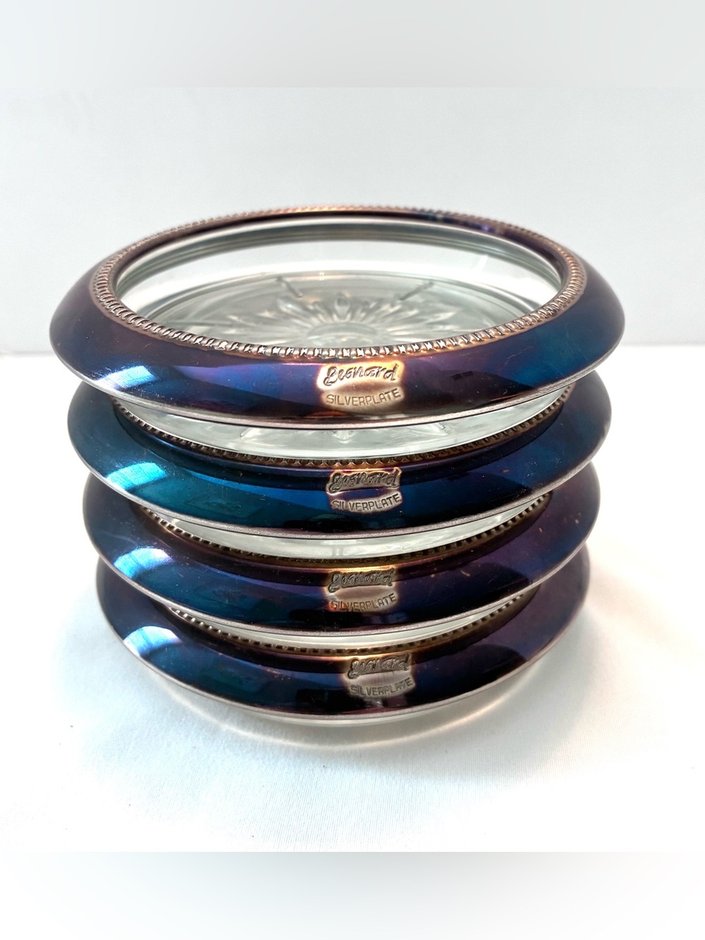 Vintage (1970’s) Leonard Silverplate glass coasters